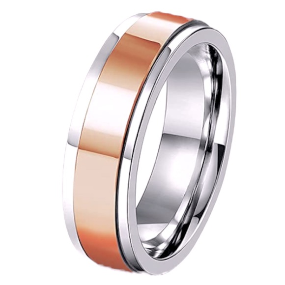 Two Tone Fidget Spinner Ring, Rose Gold and Silver Stainless Steel, Size 6 - Picture 4 of 7